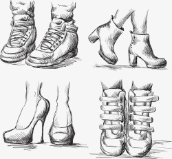 手绘女性高跟鞋休闲鞋皮靴素材