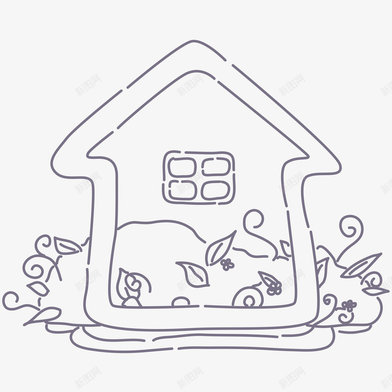 手绘线条房子和植物png免抠素材_88icon https://88icon.com 叶子 房子 房屋 手绘图 植物 简图 线条 绿植
