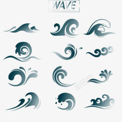 浪花形状海浪集合矢量图高清图片