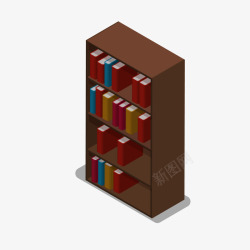 棕色书柜书架书本矢量图素材