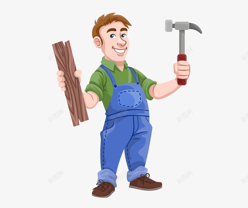卡通手绘木匠拿木板和锤子矢量图ai免抠素材_88icon https://88icon.com 卡通的人物 平面木匠素材 手绘的木匠 拿木板的木匠 拿锤子的木匠 矢量图