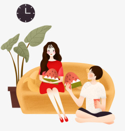 吃西瓜的情侣卡通吃西瓜的情侣高清图片