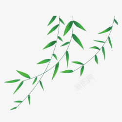 绿竹和风吹拂的柳枝插画高清图片
