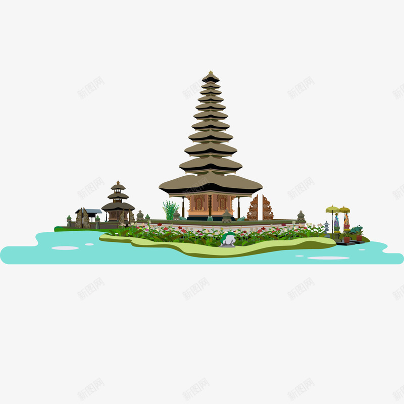 水神庙乌伦妲努布拉坦庙矢量图ai免抠素材_88icon https://88icon.com 世界旅游日 创意 卡通 水神庙 风景设计 矢量图