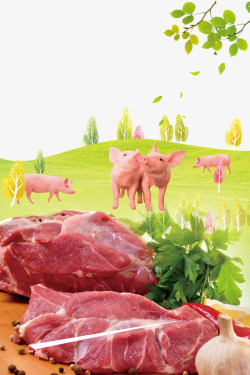 绿色生态猪肉背景素材
