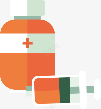 卫生保健和医疗彩色药瓶注射器医疗医药小元素图矢量图图标图标