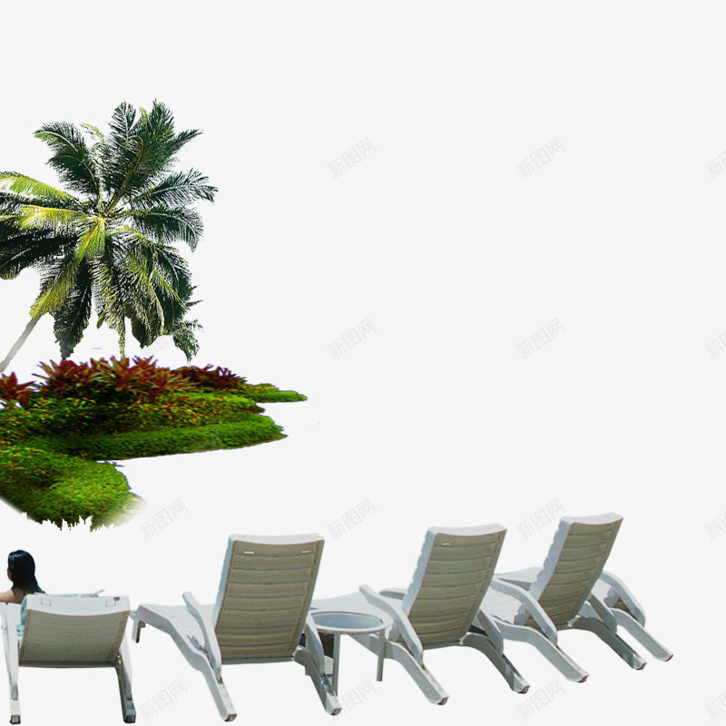 绿化植物psd免抠素材_88icon https://88icon.com 凉亭 创意园林景观 创意园林景观图 园林设计 小花 椰树 沙滩椅 绿化植物 花园设计