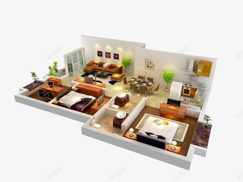 3D房屋模型png免抠素材_88icon https://88icon.com 3D其他效果图 3D设计 室内设计 户型效果图 房间俯视图 整套房间模型 样板间 设计