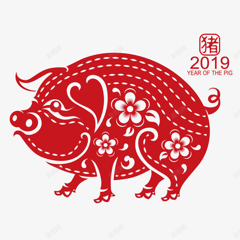 精致美丽的剪纸猪矢量图ai免抠素材_88icon https://88icon.com 传统 剪纸 剪纸猪 可爱 新年 民族风 矢量图 红色 线条 花儿 花朵 花纹 装饰 高级卡片