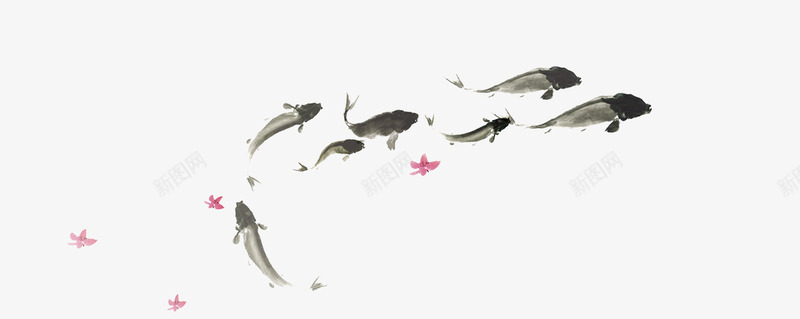 国画水墨鱼png免抠素材_88icon https://88icon.com 国画 水墨 花瓣 鱼 黑色