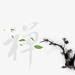 黑白锦鲤禅茶水墨山水茶文化高清图片