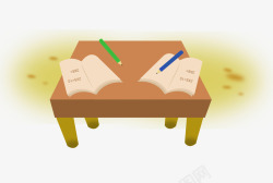 卡通手绘桌子上书本铅笔素材