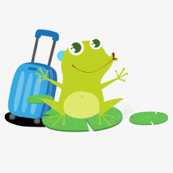 绿色卡通青蛙旅行卡通插画素材