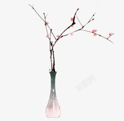 粉色桃花枝花瓶装饰图案素材