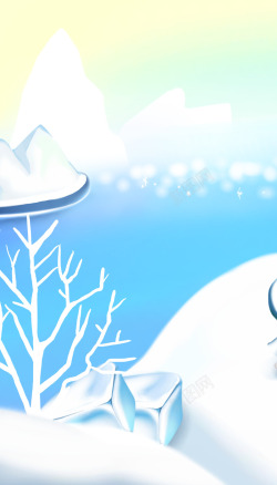 可爱冬日蓝色白雪场景素材