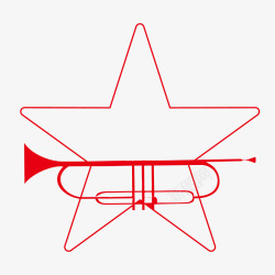 吹号角士兵红色线描轮廓五角星矢量图高清图片