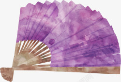 紫色水彩折扇素材