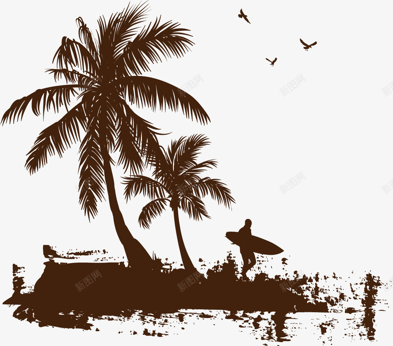 椰子树剪影矢量图ai免抠素材_88icon https://88icon.com 俯视椰子树 剪影 夏季 度假 椰子树剪影矢量素材 沙滩 海边 海鸥 滑板 热带 矢量图 矢量图库
