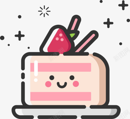 草莓平底锅mbe风格卡通装饰蛋糕图标矢量图图标