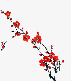手绘红色梅花树枝素材