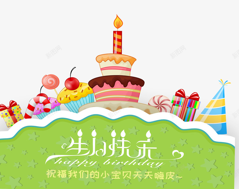 卡通热闹海报png免抠素材_88icon https://88icon.com 卡通热闹海报 彩旗 生日快乐 生日快乐图 礼物 节日 蛋糕