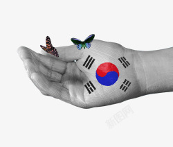 韩国国旗手绘蝴蝶素材