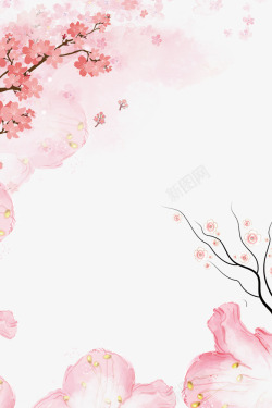 手绘冬天景色春季樱花装饰手绘边框高清图片