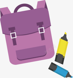 紫色书包卡通学习用具紫色书包矢量图高清图片