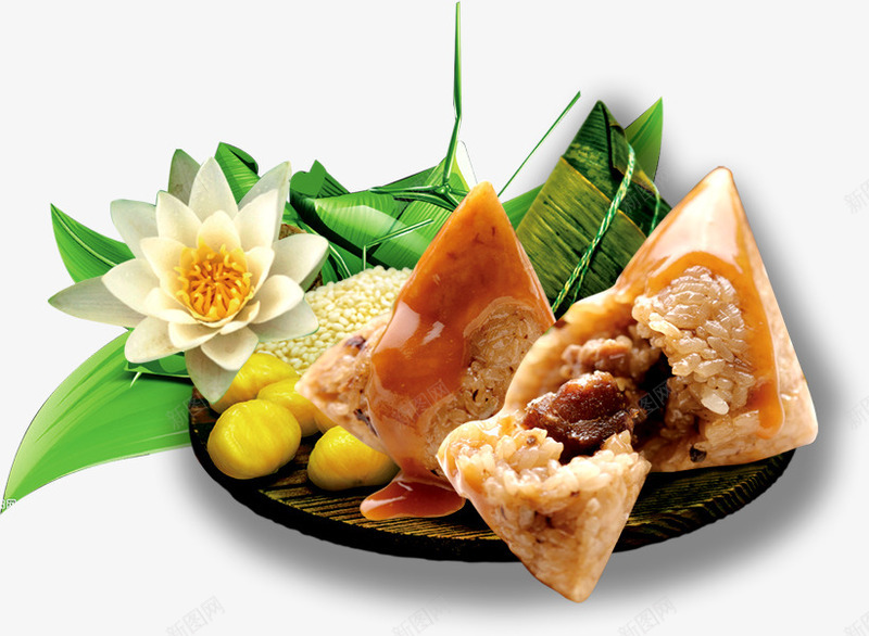 粽子盘肉粽端午节png免抠素材_88icon https://88icon.com 传统美食花朵 端午节 粽子照片 粽子盘 糯米粽子 肉粽 鲜肉粽 黄金肉粽