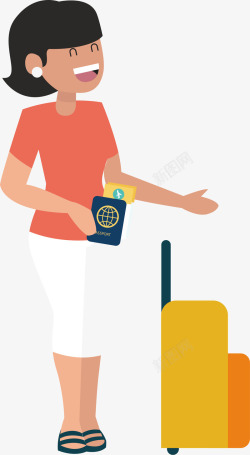 旅游主题人物拿护照机票的女游客矢量图素材