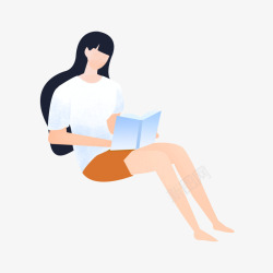 坐着读书看书的人插画女人高清图片