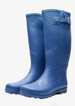 胶鞋蓝色水鞋蓝色防水带水珠的水鞋橡胶制品实高清图片