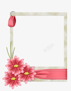 手绘粉色花朵棕色相框素材