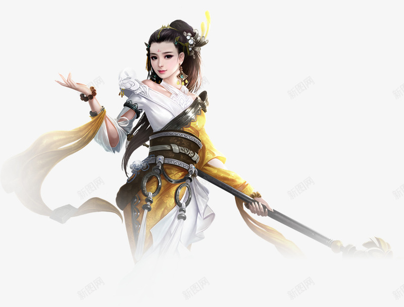 黄衣女侠古风手绘海报背景png免抠素材_88icon https://88icon.com 古风 女侠 手绘 海报 背景 黄衣