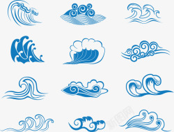 古典楼阁线描传统水波纹样式高清图片