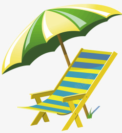 绿色遮阳伞躺椅和遮阳伞高清图片