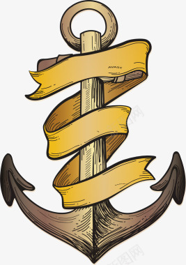 缠绕的金盏花手绘船锚图标图标