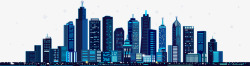 夜晚星空手绘蓝色城市建筑高清图片