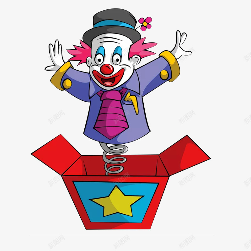 红色盒子里面的小丑png免抠素材_88icon https://88icon.com 动漫动画 卡通手绘 小丑 帽子 盒子 红色 装饰图