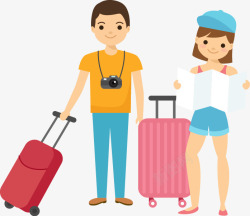 拖行李箱卡通人物插图旅行拖着行李箱的情高清图片