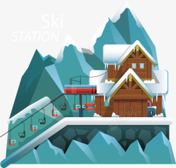 乘坐缆车去滑雪中心矢量图素材