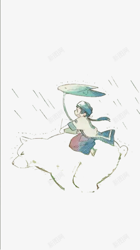 女孩和熊在风雨中奔跑png免抠素材_88icon https://88icon.com 女孩 熊 荷叶 雨