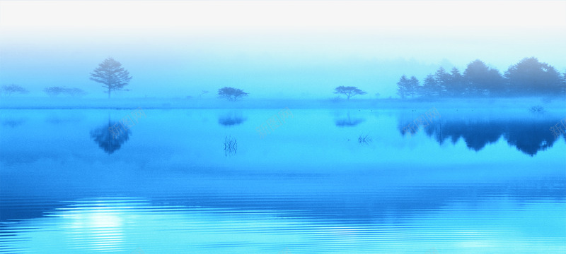 蓝色湖面树林中秋海报背景背景