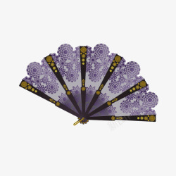 紫色古典扇子花边矢量图素材