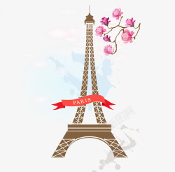 手绘巴黎铁塔旅行元素素材