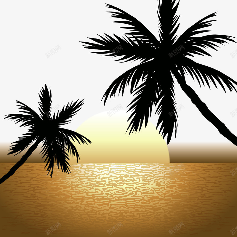 海边黄昏中的椰子树风景矢量图ai免抠素材_88icon https://88icon.com 夕阳 大海 手绘 椰子树 海边 背景装饰 黄昏 矢量图