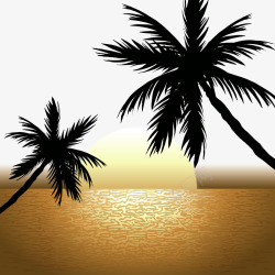 海边黄昏中的椰子树风景矢量图素材