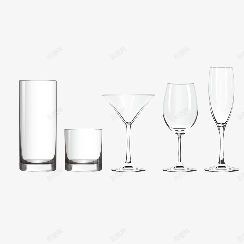 五款不同的玻璃杯png免抠素材_88icon https://88icon.com 水杯 玻璃杯 红酒杯 高脚杯