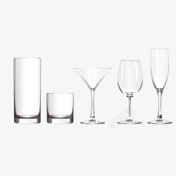 玻璃红酒杯五款不同的玻璃杯高清图片