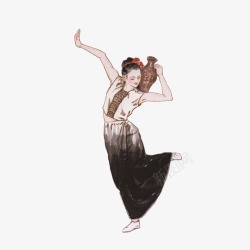 傣族少女水墨画傣族少女舞蹈高清图片